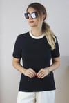 Kadın Tok Doku Yaka Fitilli Siyah Ekru Çift Renk T-Shirt