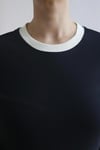 Kadın Tok Doku Yaka Fitilli Siyah Ekru Çift Renk T-Shirt