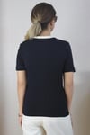 Kadın Tok Doku Yaka Fitilli Siyah Ekru Çift Renk T-Shirt