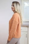 Kadın Turuncu Yumuşak Dokulu Üçlü İnci Düğmeli Oversize Triko Hırka