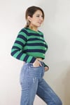 Kadın Yeşil Lacivert Gold Düğmeli Crop Hırka