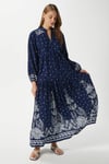 Modest Kadın Alice %100 Viskon Lacivert Beyaz Maksi Boy Uzun Elbise