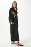 Modest Kadın Glowy Nakışlı Siyah Gold %100 Viskon Cepli Geniş Kesim Uzun Yazlık Elbise