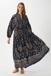 Modest Shine Lacivert Gold Kadın %100 Viskon Maksi Boy Uzun Yazlık Elbise