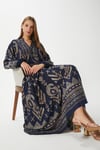 Modest Shine Lacivert Gold Kadın %100 Viskon Maksi Boy Uzun Yazlık Elbise