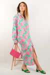 Prive Spring Yırtmaçlı Önden Düğmeli %100 Viskon Uzun Kimono Elbise