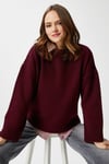 Ritnice Pntrst Bordo Bisiklet Yaka Oversize Triko Kazak