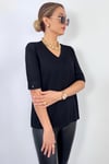 Viscose Doku End Premium Selection Siyah Kol Düğmeli Yarım Kol Triko Kazak