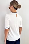 Viscose Doku Fine Premium Selection Ekru Lacivert Şerit Detaylı Yarım Kol Triko Kazak