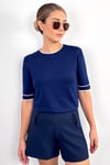 Viscose Doku Fine Premium Selection Lacivert Ekru Şerit Detaylı Yarım Kol Triko Kazak