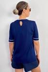 Viscose Doku Fine Premium Selection Lacivert Ekru Şerit Detaylı Yarım Kol Triko Kazak