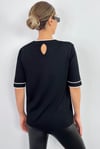 Viscose Doku Fine Premium Selection Siyah Ekru Şerit Detaylı Yarım Kol Triko Kazak