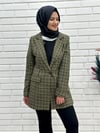 Haki Yeşili  Ekose Desen Kadın Blazer Ceket 4668 