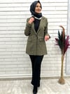 Haki Yeşili  Ekose Desen Kadın Blazer Ceket 4668 