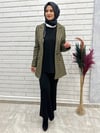 Haki Yeşili  Ekose Desen Kadın Blazer Ceket 4668 