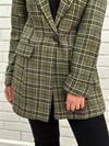 Haki Yeşili  Ekose Desen Kadın Blazer Ceket 4668 