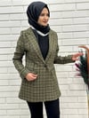 Haki Yeşili  Ekose Desen Kadın Blazer Ceket 4668 