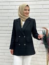 Siyah Bayan  Blazer Ceket, Kruvaze Kapama Ceket, 4664