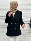 Siyah Bayan  Blazer Ceket, Kruvaze Kapama Ceket, 4664