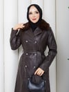 Doque Kadın Kışlık Deri Kaban Yakası Kürklü Suni Deri 54006 Kahve