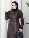 Doque Kadın Kışlık Deri Kaban Fermuarlı Suni Deri Spor Genç Model 54009 Kahve