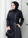 Doque Kadın Kışlık Deri Kaban Fermuarlı Suni Deri Spor Genç Model 54009 Siyah