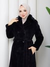 Doque Kışlık Kürk Kadın Kaban Yakası Kürklü Çift Düğme 57043 Siyah