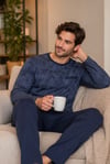 Erkek Batik Desen Sıfır Yaka Lacivert Pijama Takımı 8202
