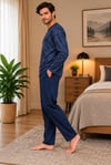 Erkek Batik Desen Sıfır Yaka Lacivert Pijama Takımı 8202