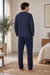 Erkek Bölme Desen Önden Düğmeli Lacivert Pijama Takımı 8205