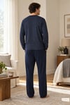 Erkek Bölme Desen V Yaka Lacivert Pijama Takımı 8204