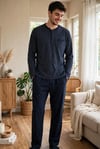 Erkek Bölme Desenli Patlı Lacivert Pijama Takımı 8203