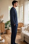 Erkek Bölme Desenli Patlı Lacivert Pijama Takımı 8203