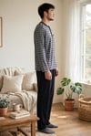 Erkek Çitli Desen Patlı Gri Pijama Takımı 8206