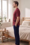 Erkek Düz Önden Düğmeli Kısa Kol Bordo Pijama Takımı 8102