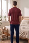 Erkek Düz Önden Düğmeli Kısa Kol Bordo Pijama Takımı 8102