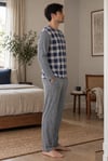 Erkek Ekose Arkası Düz Patlı Gri Pijama Takımı 8219
