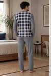 Erkek Ekose Arkası Düz Patlı Gri Pijama Takımı 8219