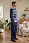 Erkek Ekose Arkası Düz Patlı Lacivert Pijama Takımı 8219