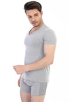 Erkek Elastanlı V Yaka Gri T-shirt 956