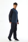 Erkek Jakarlı Patlı Uzun Kollu Çilli Marin Pijama Takımı 8019