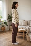Kadın Kurdele Desen Patlı Kahverengi Pijama Takımı 7208