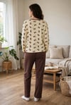 Kadın Kurdele Desen Patlı Kahverengi Pijama Takımı 7208