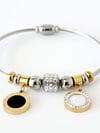 Siyah Taşlı Silver Charm Kelepçe Bileklik