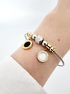 Siyah Taşlı Silver Charm Kelepçe Bileklik