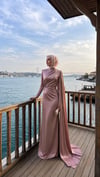 Drapeli Saten Tesettür Abiye Gül kurusu