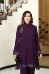 Umay  Mürdüm Şifon Kumaş Pantolon İkili Takım