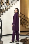 Umay  Mürdüm Şifon Kumaş Pantolon İkili Takım