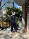 Bel Bağcık Çizgili Gömlek Lacivert
