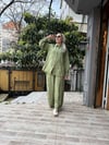 Boncuk İşlemeli Keten Takım Yeşil